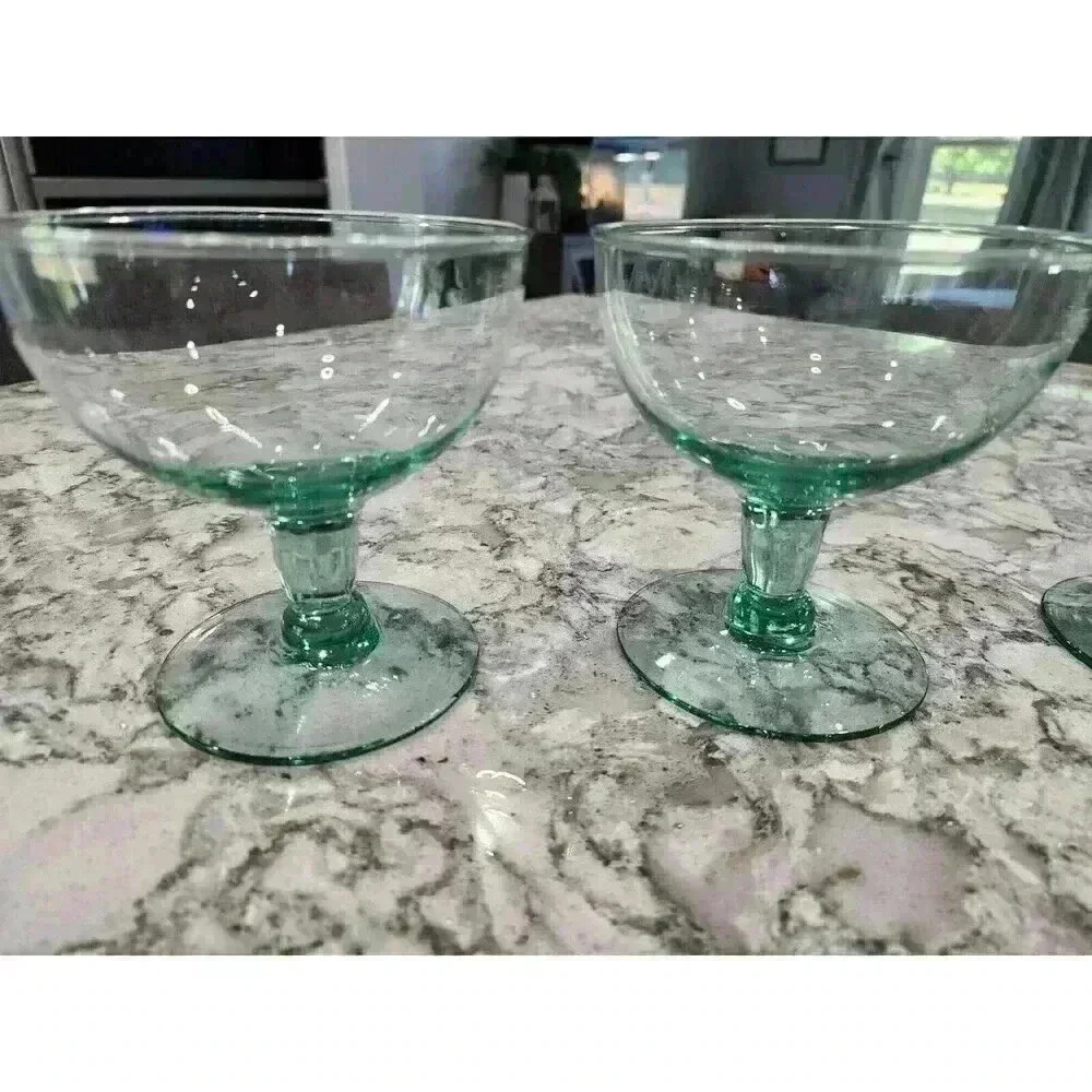 4 Hand Blown Glass Pistachio Green Dessert Sorbet Goblets
